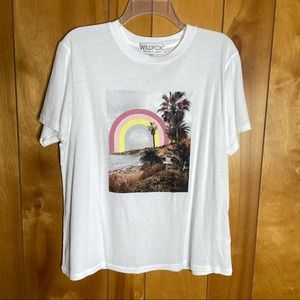 WILDFOX Rainbow Coast Keke Clean White Small Beach Tropical Palm Tree Tshirt NWT